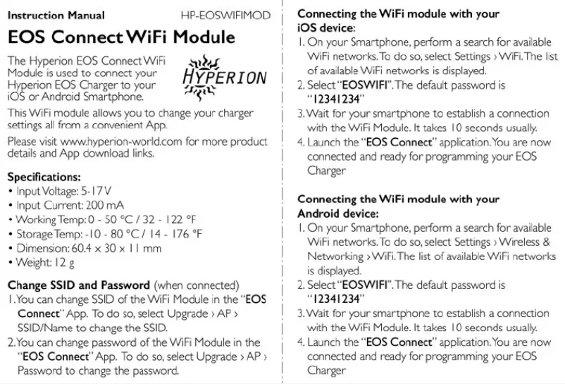 Image de la première page du manuel de l'appareil EOS Connect Wifi Module