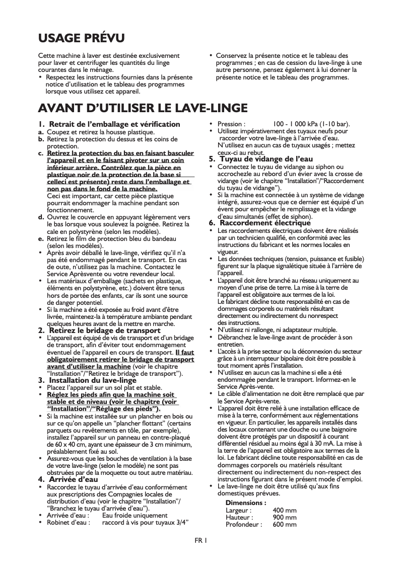 Page 1 de la notice Manuel utilisateur Laden EV 1240