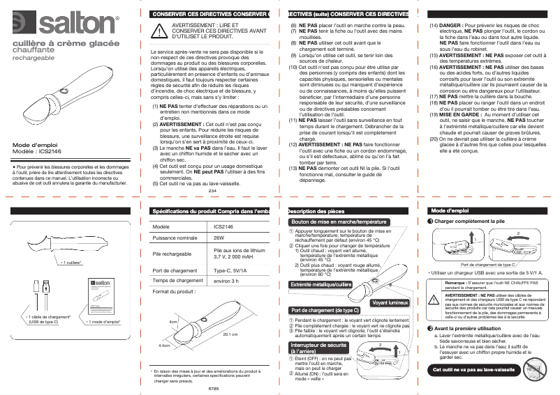Page 1 de la notice Manuel utilisateur Salton ICS2146