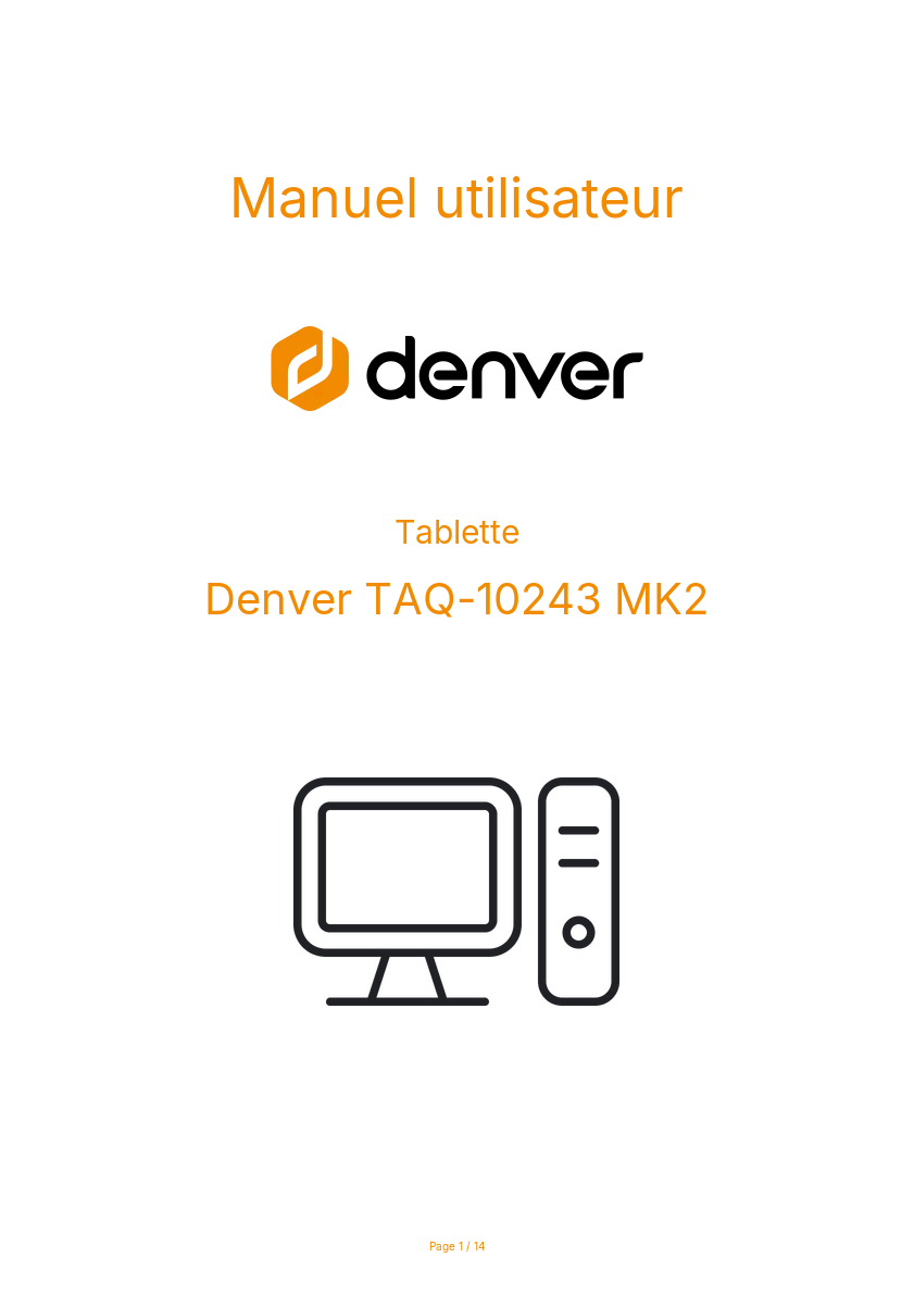 Page n°1 - Manuel utilisateur Denver TAQ-10243 MK2