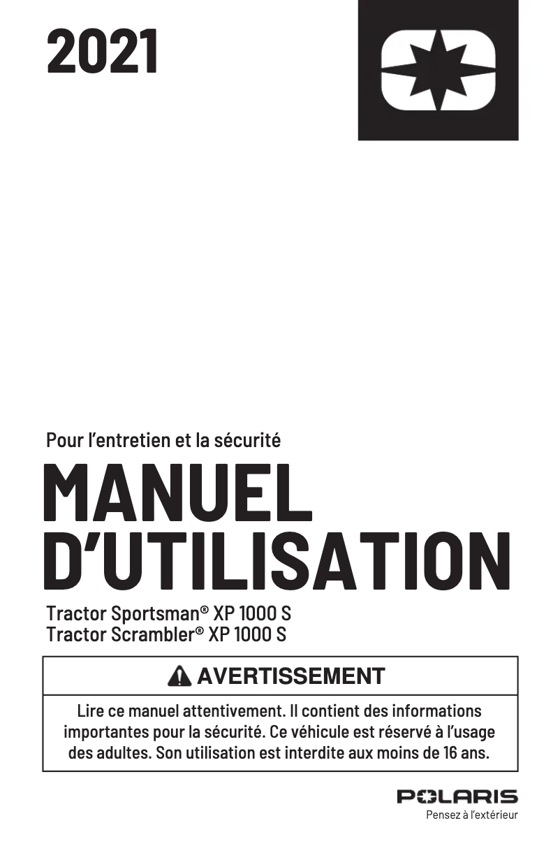 Page n°1 - Manuel utilisateur Polaris Scrambler XP 1000 S (2021)