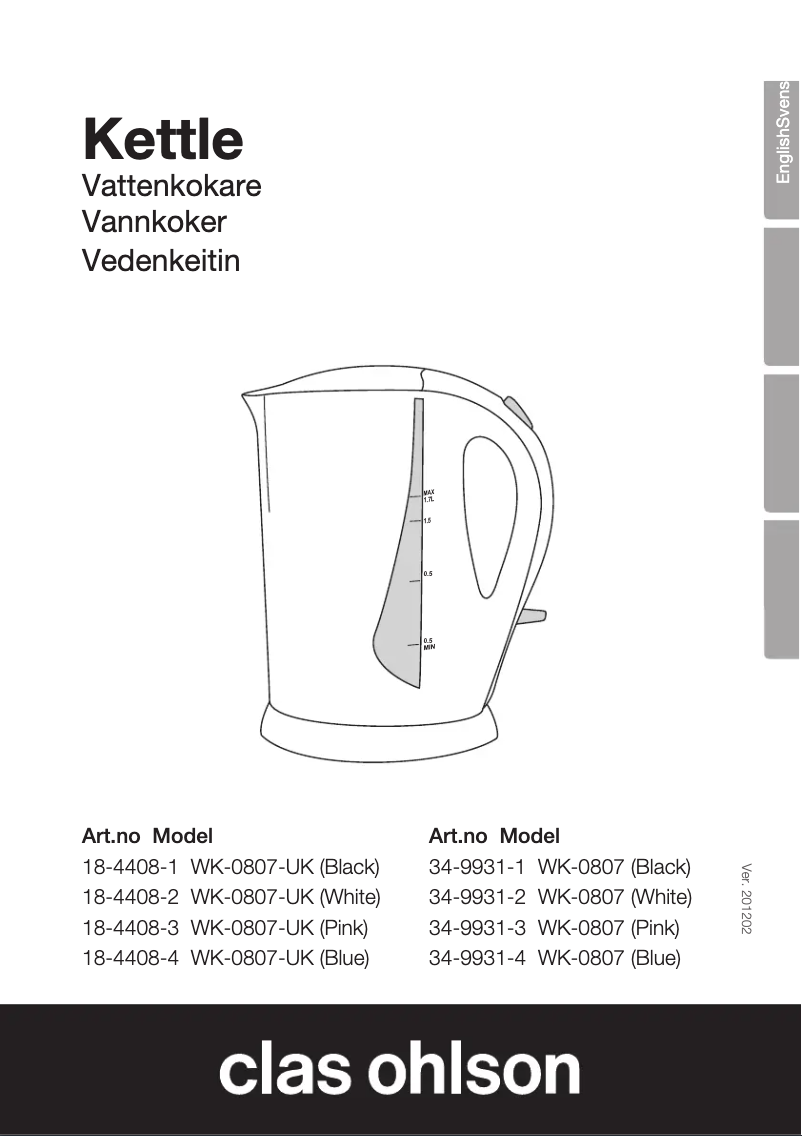 Page 1 of the manual User Manual Clas Ohlson WK-0807