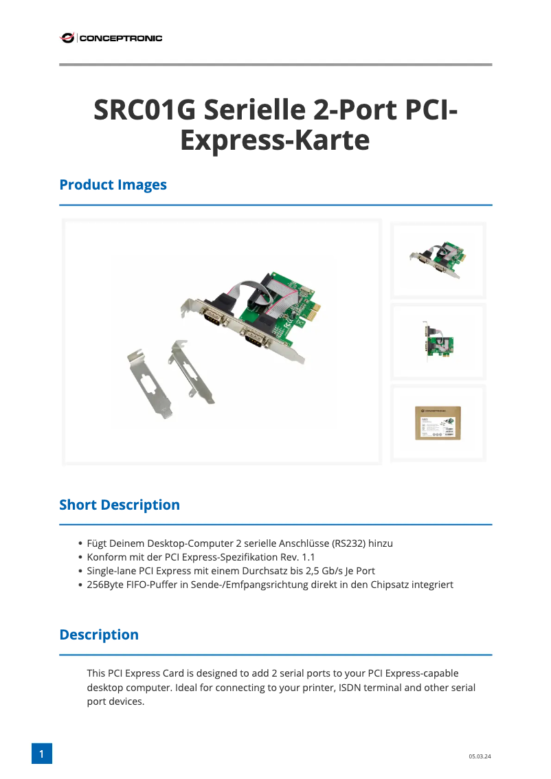 Page n°1 - Fiche technique Conceptronic SRC01G