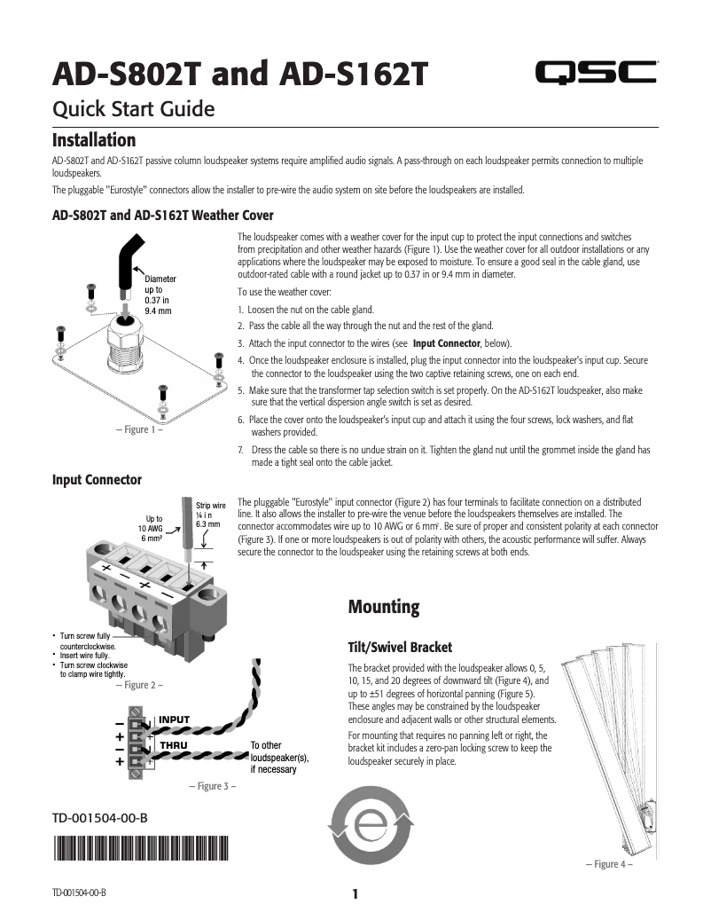 Page 1 de la notice Manuel utilisateur QSC AcousticDesign AD-S162T