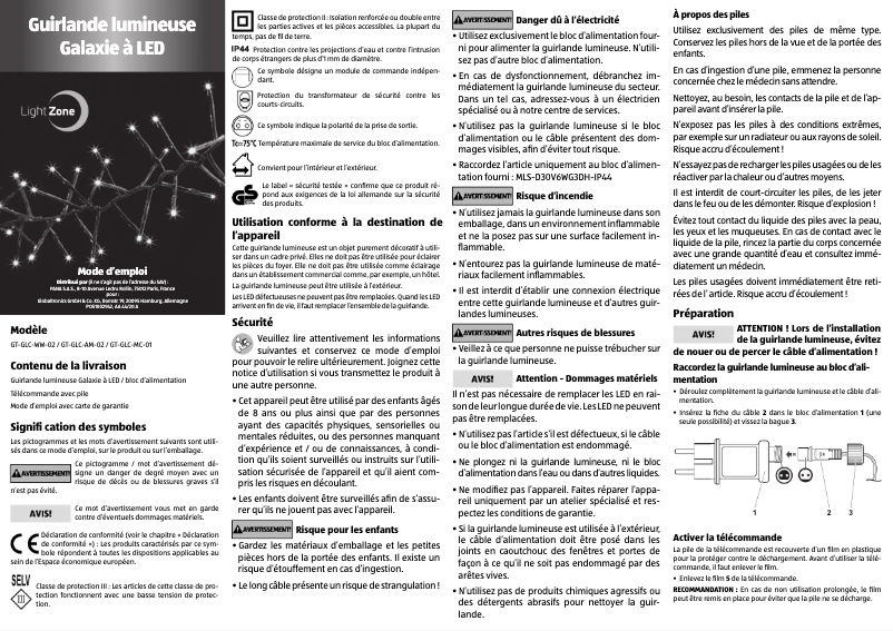 Page 1 de la notice Manuel utilisateur LightZone GT-GLC-MC-01
