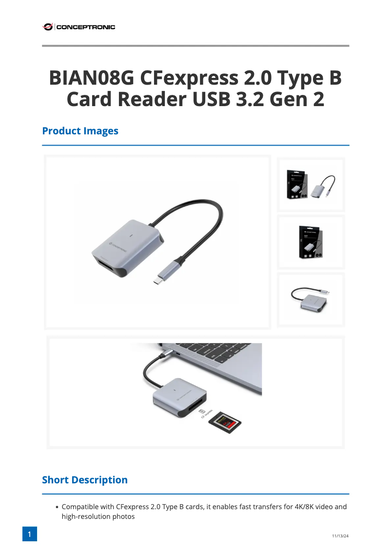 Page 1 de la notice Fiche technique Conceptronic BIAN08G