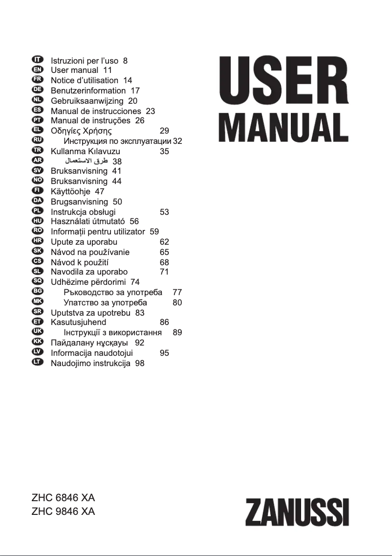 Page n°1 - Manuel utilisateur Zanussi ZHC6846XA