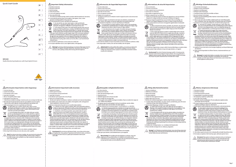Page 1 de la notice Guide de démarrage rapide Behringer MO240
