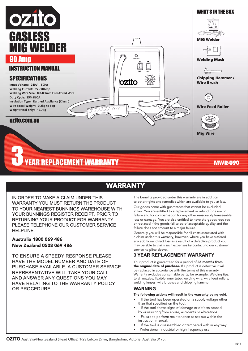Página 1 del manual Manual de usuario Ozito MWR-090