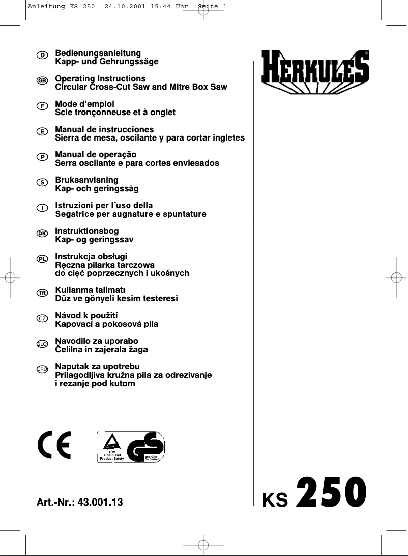 Image de la première page du manuel de l'appareil KS 250