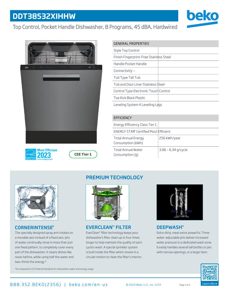 Page 1 de la notice Fiche technique Beko DDT38532XIHHW