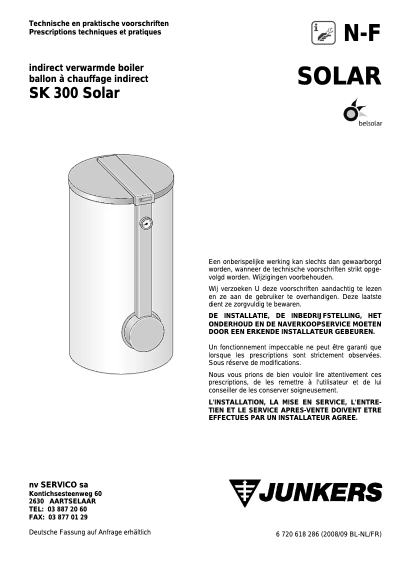 Page 1 de la notice Manuel utilisateur Junkers SK 300 Solar