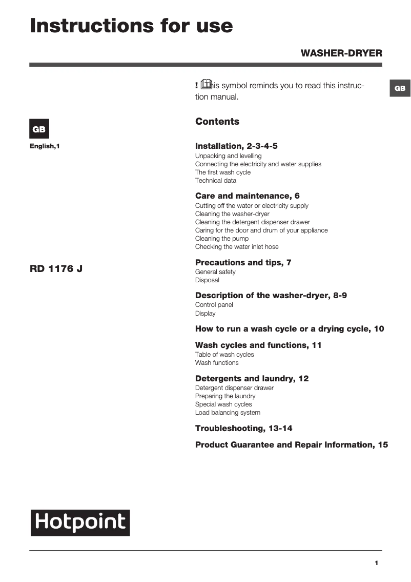 Image de la première page du manuel de l'appareil RD 1176 JD UK