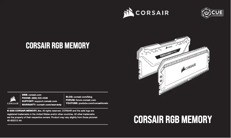 Page 1 de la notice Manuel utilisateur Corsair Vengeance RGB Memory