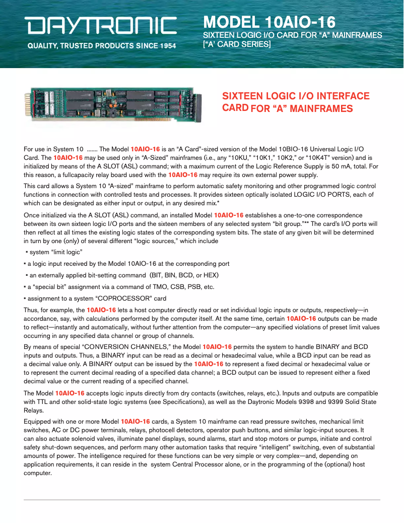 Page 1 de la notice Fiche technique Daytronic 10AIO-16