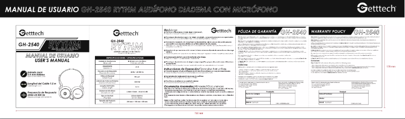 Page n°1 - Manuel utilisateur Getttech GH-2540G