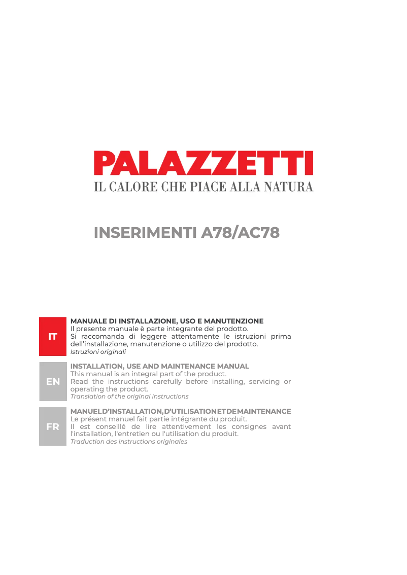 Page n°1 - Manuel utilisateur Palazzetti INSERTO AC78