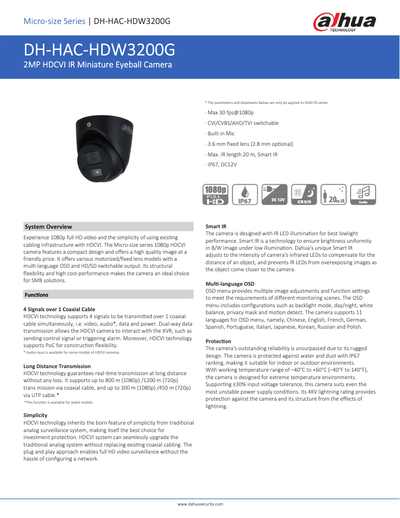 Page n°1 - Fiche technique Dahua Technology HAC-HDW3200G