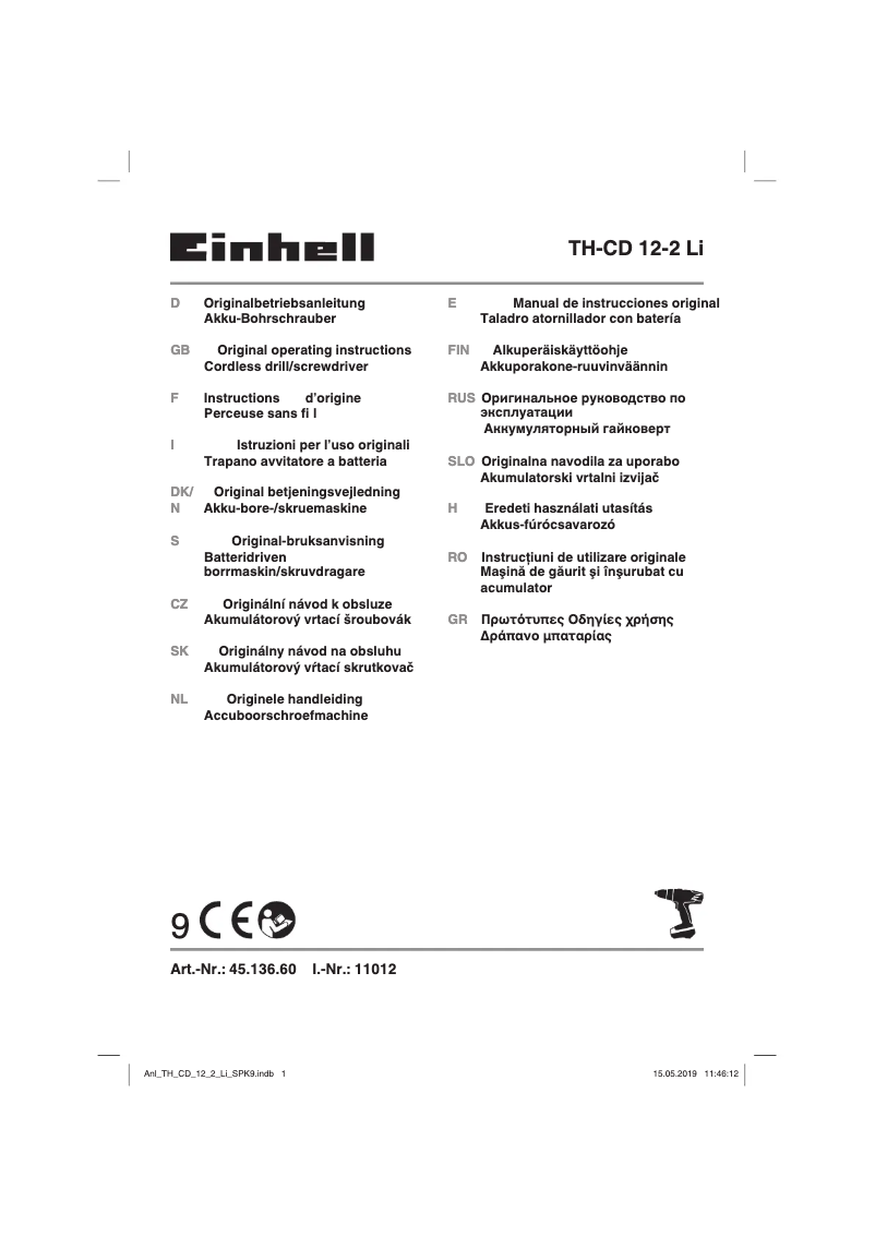Page n°1 - Manuel utilisateur Einhell TH-CD 12-2