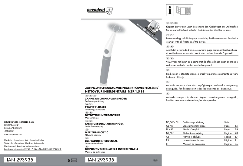 Imagen de la primera página del manual del dispositivo NZR 1.5 B1