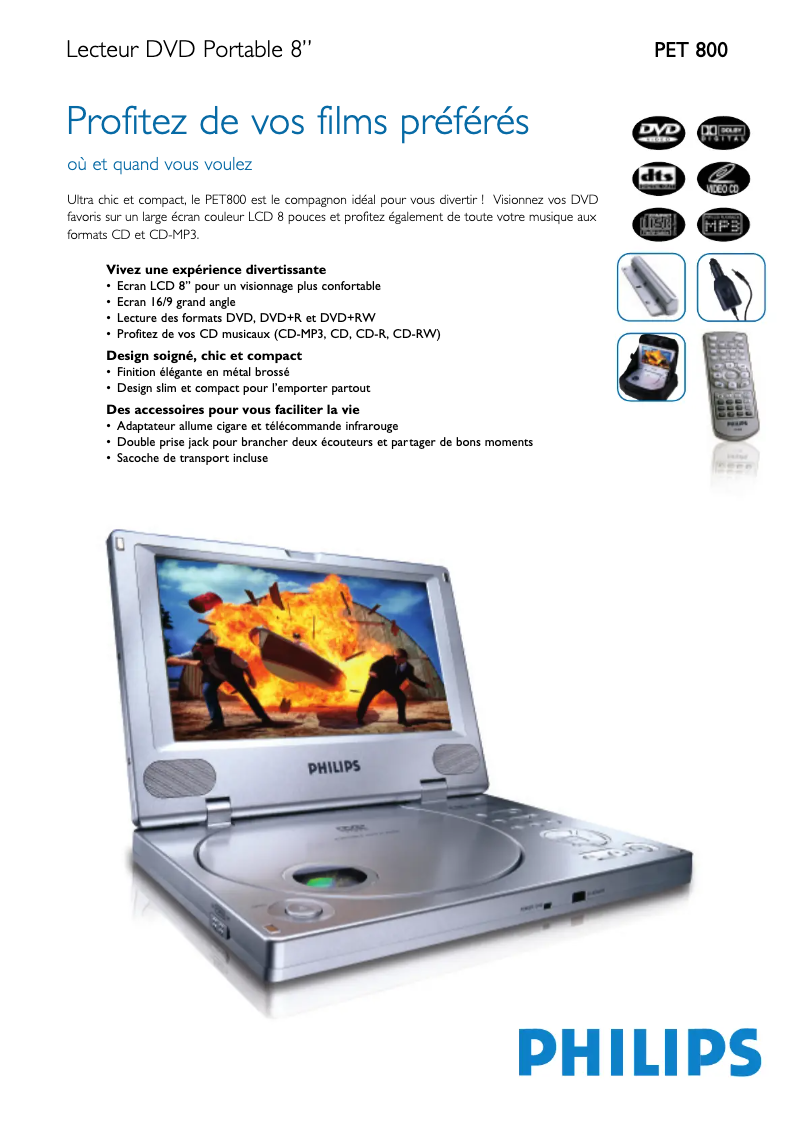 Page n°1 - Fiche technique Philips PET800