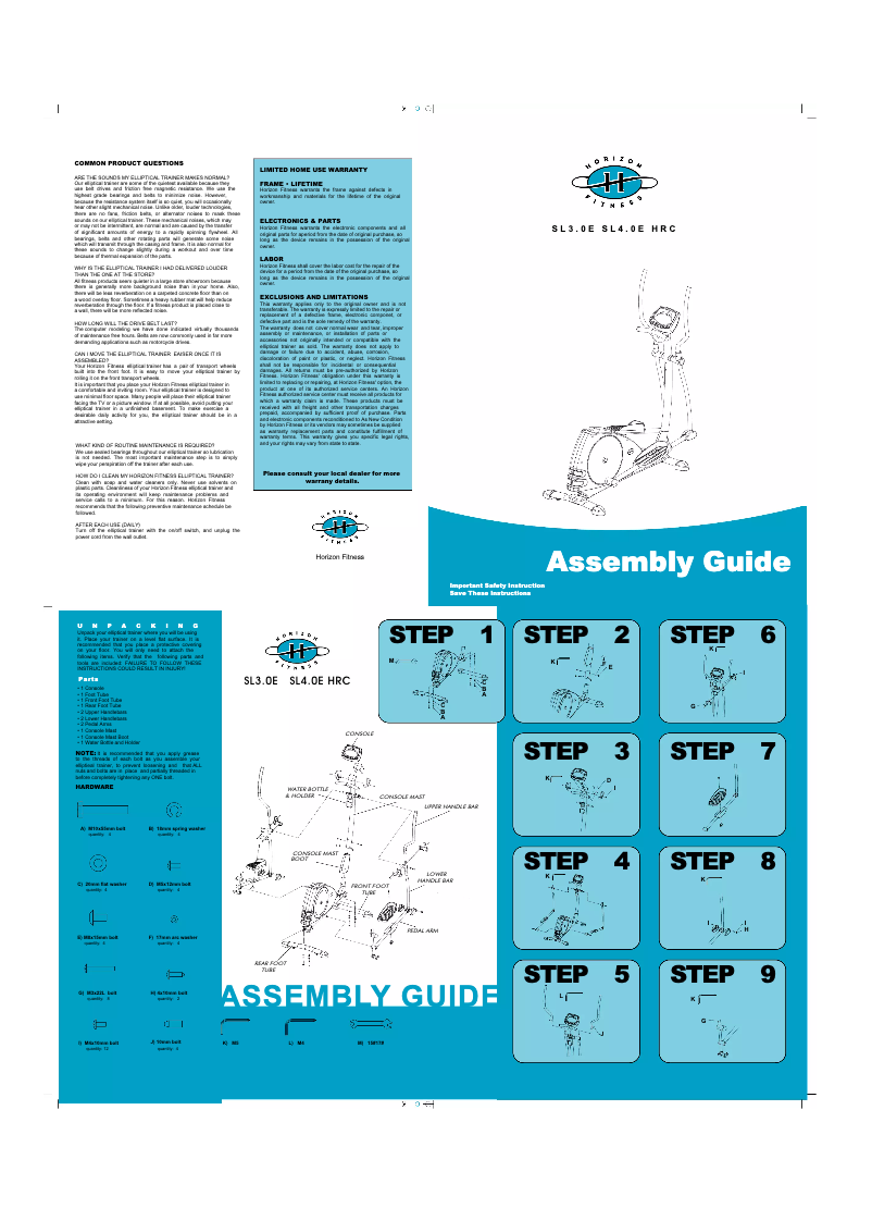Page n°1 - Manuel utilisateur Horizon Fitness SL4.0E HRC
