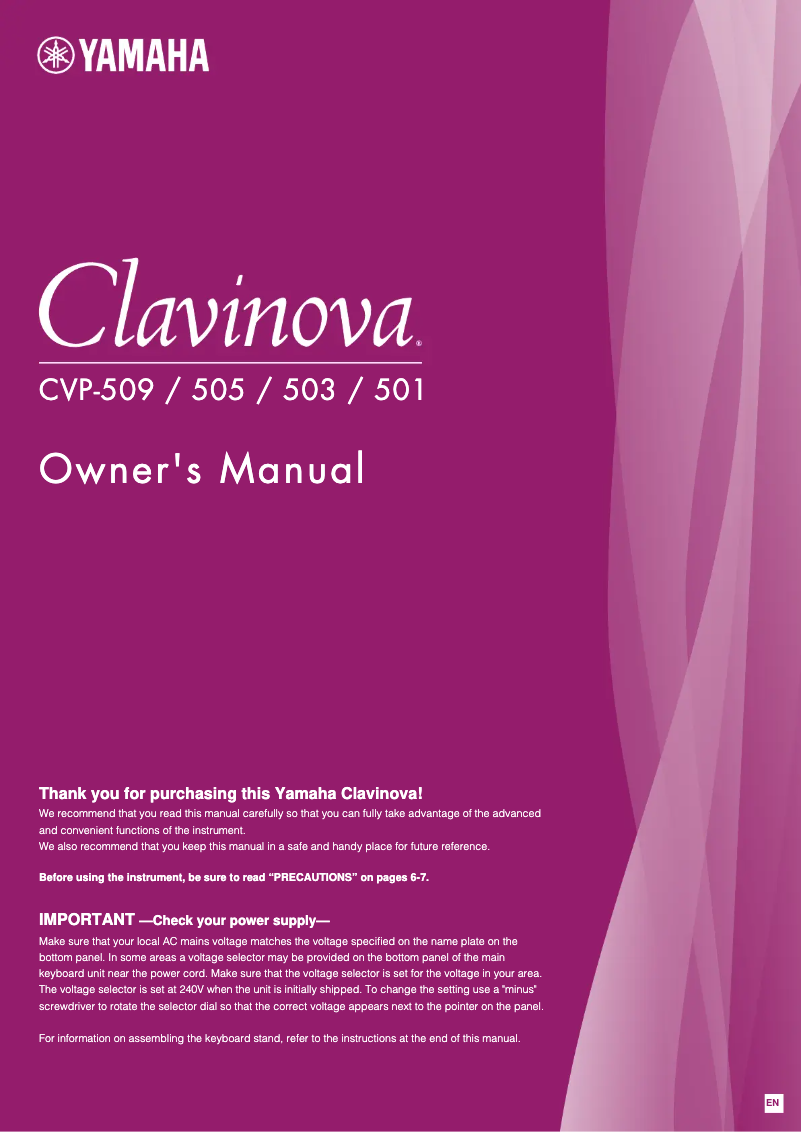 Image de la première page du manuel de l'appareil Clavinova CVP-509