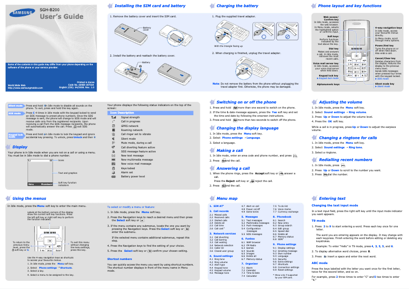 Image de la première page du manuel de l'appareil SGH-B200