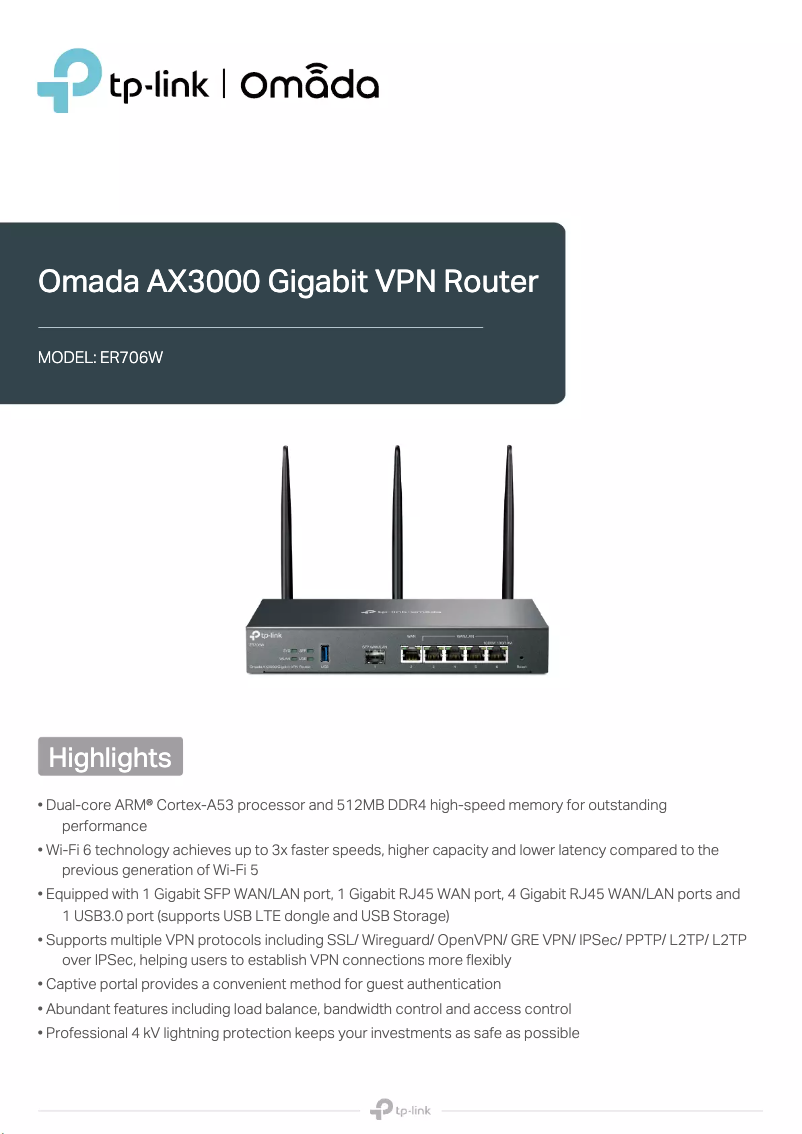 Page 1 de la notice Fiche technique TP-Link ER706W