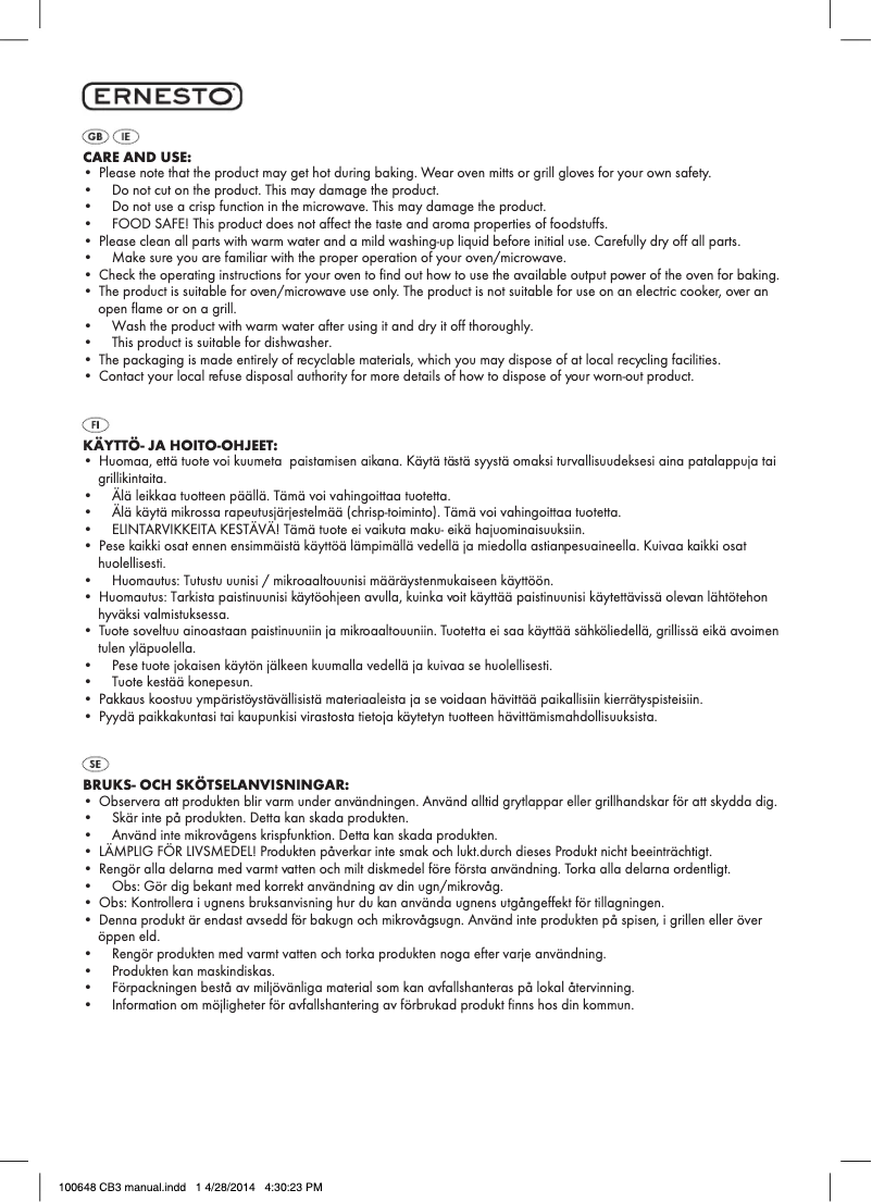 Page 1 de la notice Manuel utilisateur Ernesto IAN 100648