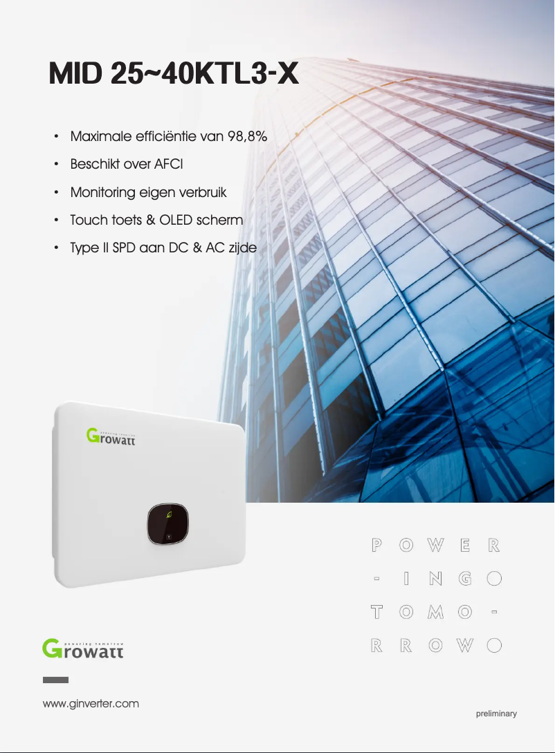 Page 1 de la notice Fiche technique Growatt MID 30KTL3-X