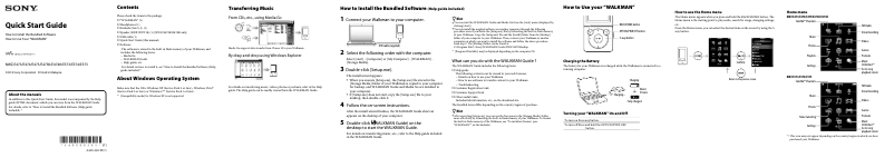 Image de la première page du manuel de l'appareil Walkman NWZ-E474