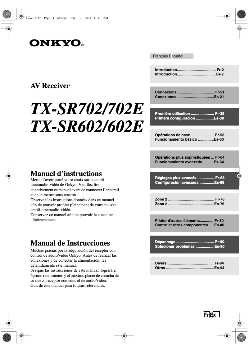 Image de la première page du manuel de l'appareil TX-SR702E