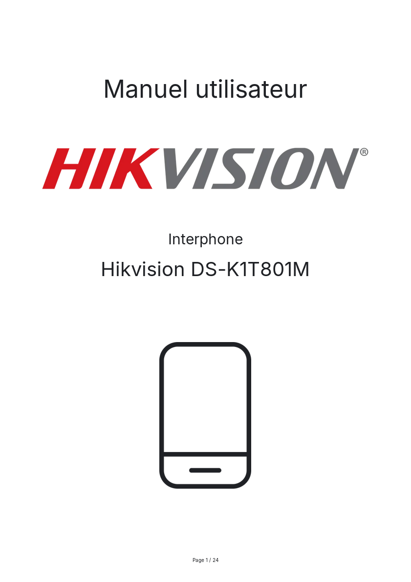 Image de la première page du manuel de l'appareil DS-K1T801M