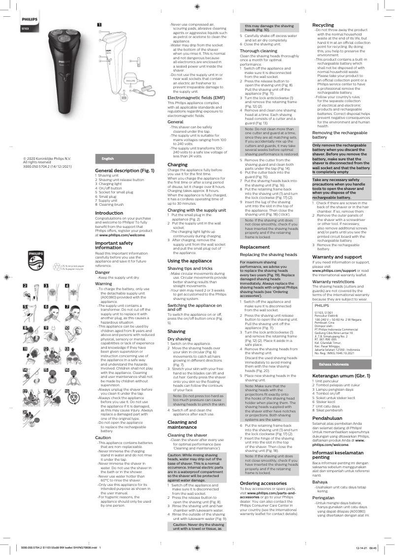 Page 1 de la notice Manuel utilisateur Philips Series 1000 S1103