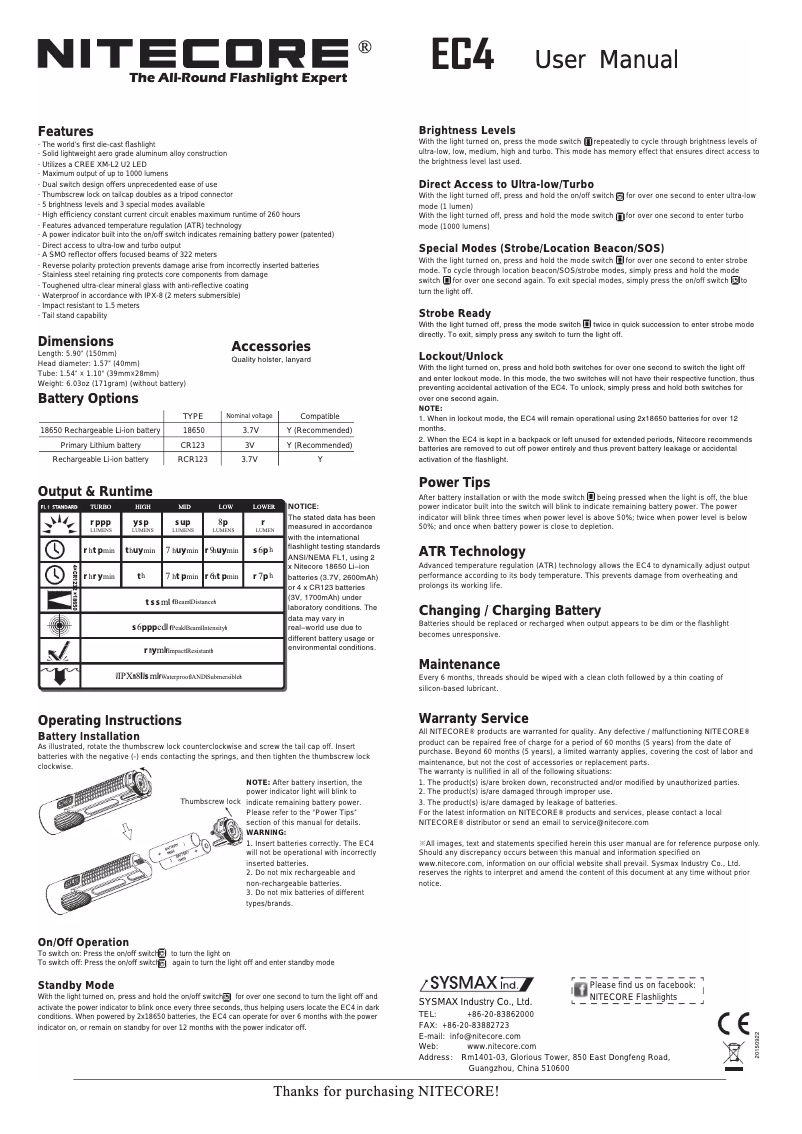 Page n°1 - Manuel utilisateur Nitecore EC4