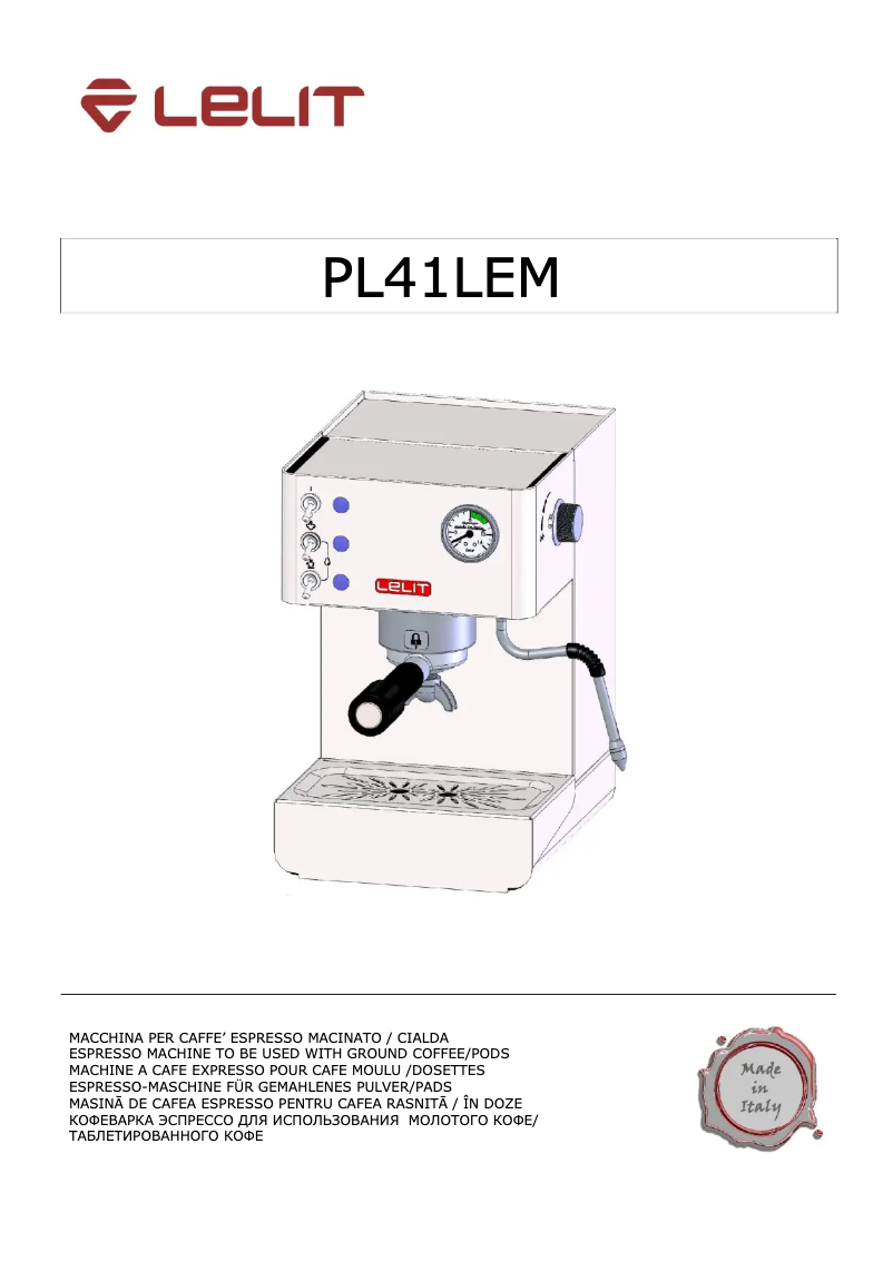 Page 1 de la notice Manuel utilisateur Lelit Anna PL41LEM