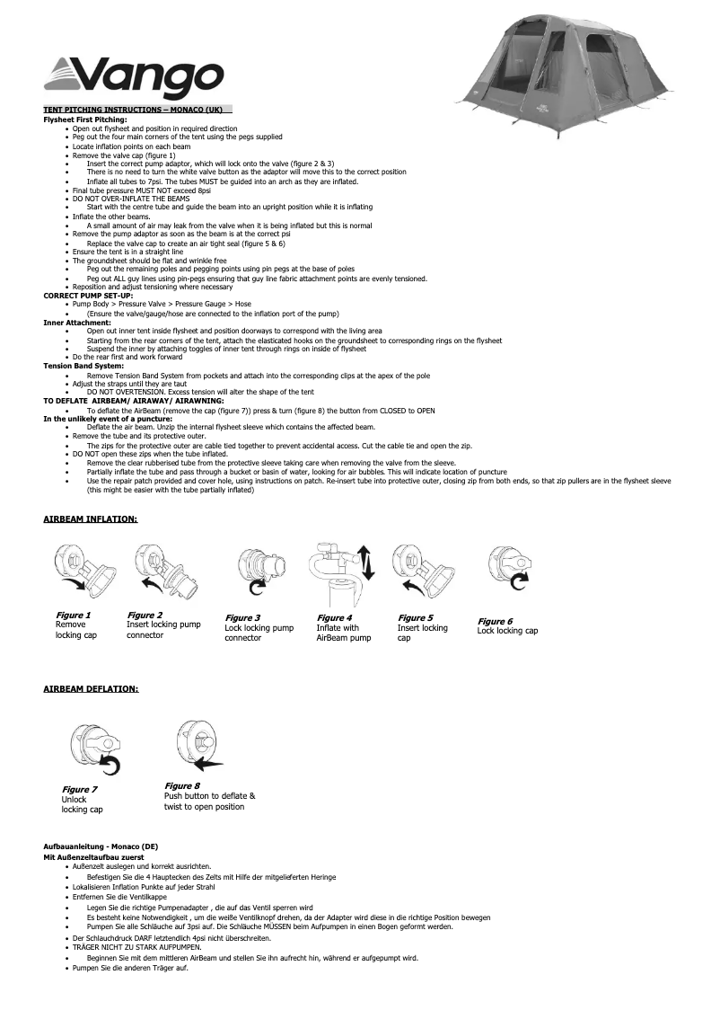 Page 1 de la notice Manuel utilisateur Vango Monaco 600