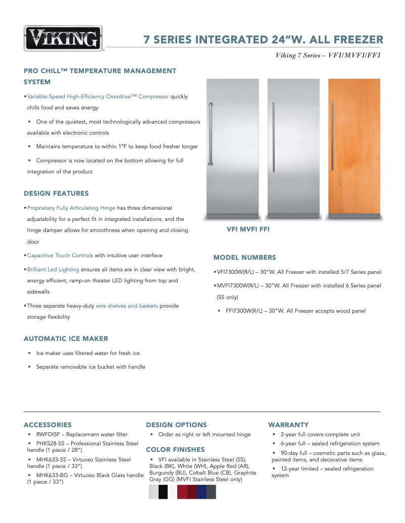 Página 1 del manual Ficha técnica Viking VFI7300WRAR