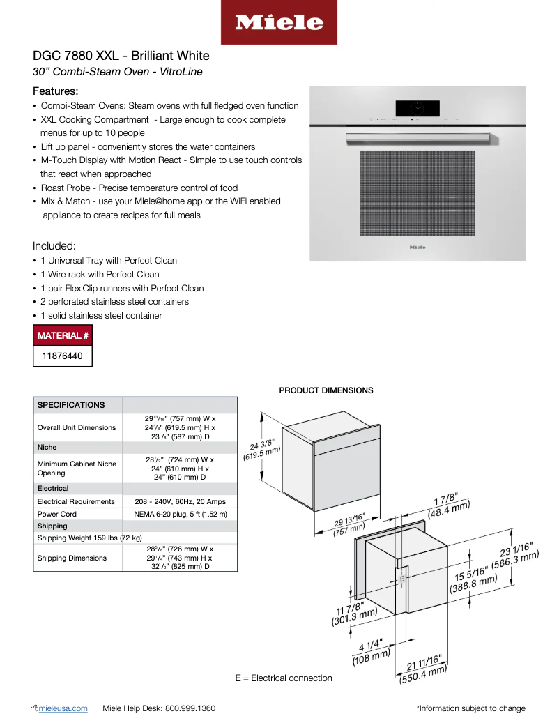 Page n°1 - Fiche technique Miele DGC 7880 BRWS XXL