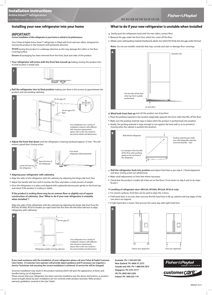 Page 1 de la notice Instructions / montage Fisher & Paykel E522BLXFD5