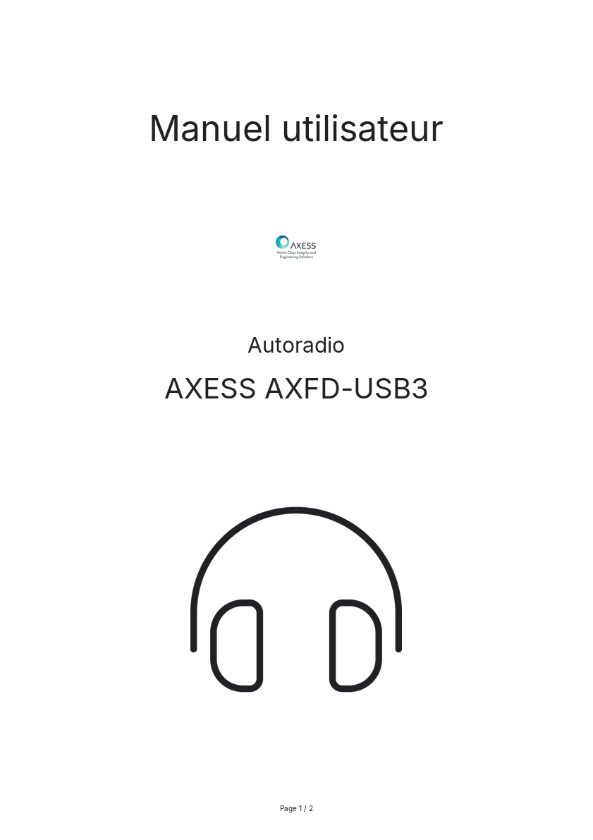 Page n°1 - Manuel utilisateur AXESS AXFD-USB3