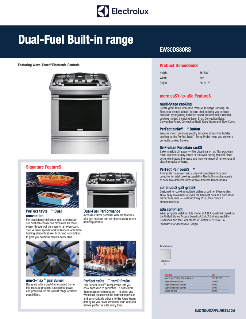 Page 1 de la notice Fiche technique Electrolux EW30DS80RS