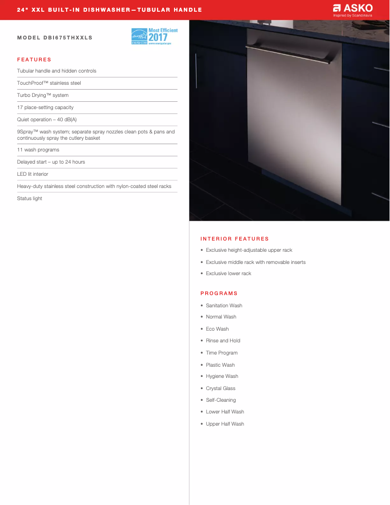 Page n°1 - Fiche technique Asko DBI675THXXLS