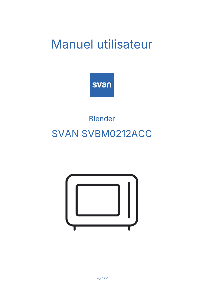 Page n°1 - Manuel utilisateur SVAN SVBM0212ACC