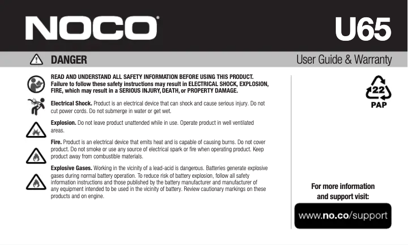 Page 1 de la notice Manuel utilisateur NOCO U65