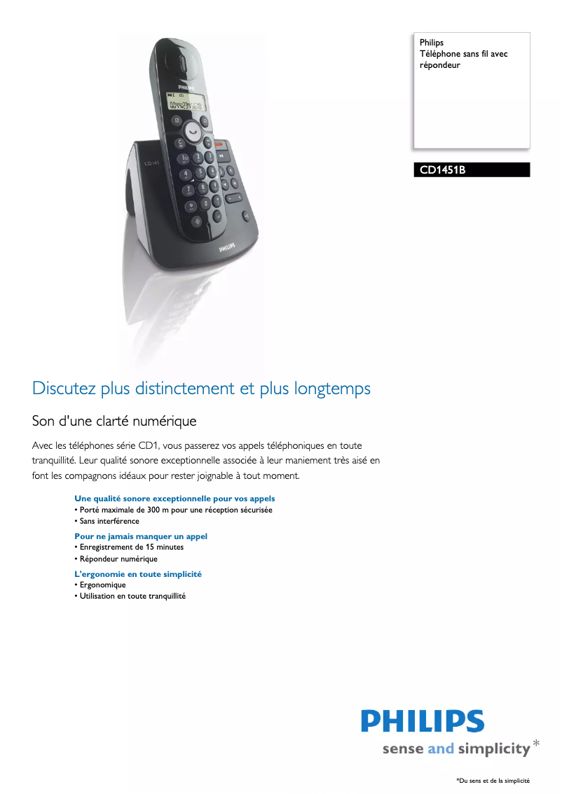 Page n°1 - Fiche technique Philips CD1451B