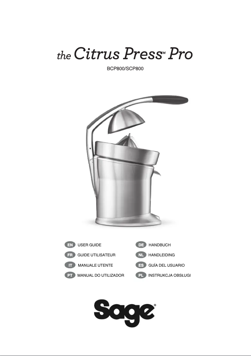Image de la première page du manuel de l'appareil The Citrus Press Pro SCP800