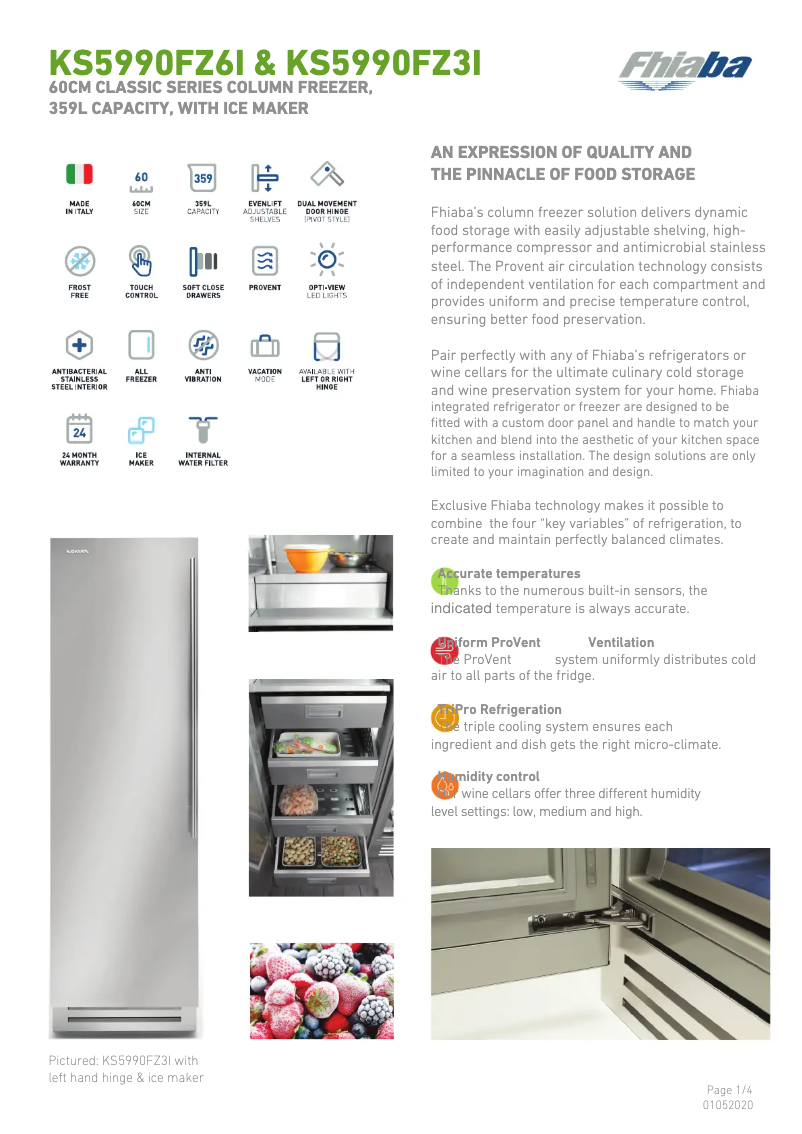 Page 1 de la notice Fiche technique Fhiaba KS5990FZ3I