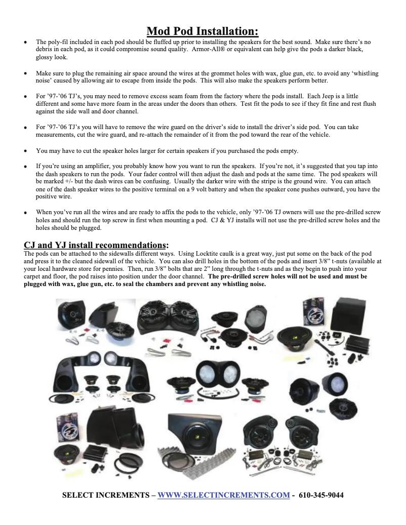 Page 1 de la notice Manuel utilisateur Select Increments Mod-Pods